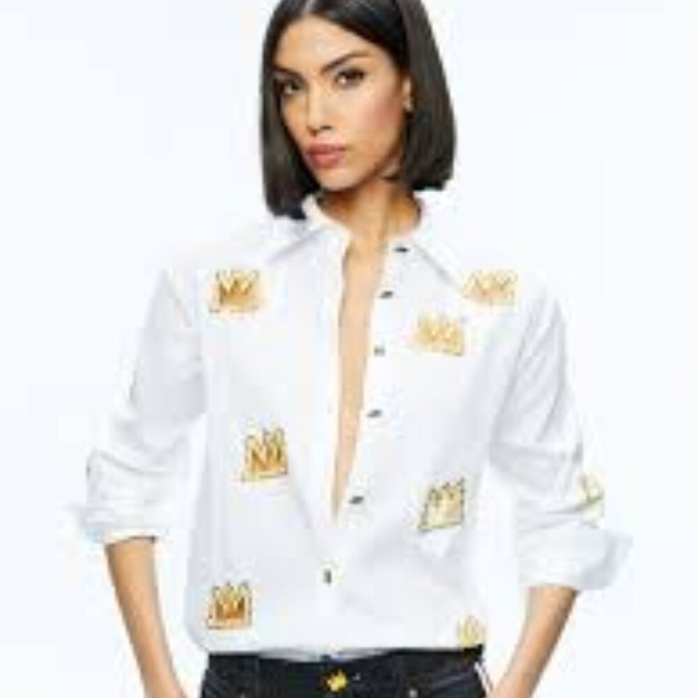 NWT Alice + Olivia x Basquiat Crown shirt, sz. Small